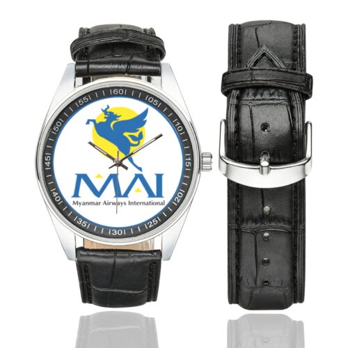 Myanmar airways international Men's Casual Leather Strap Watch.