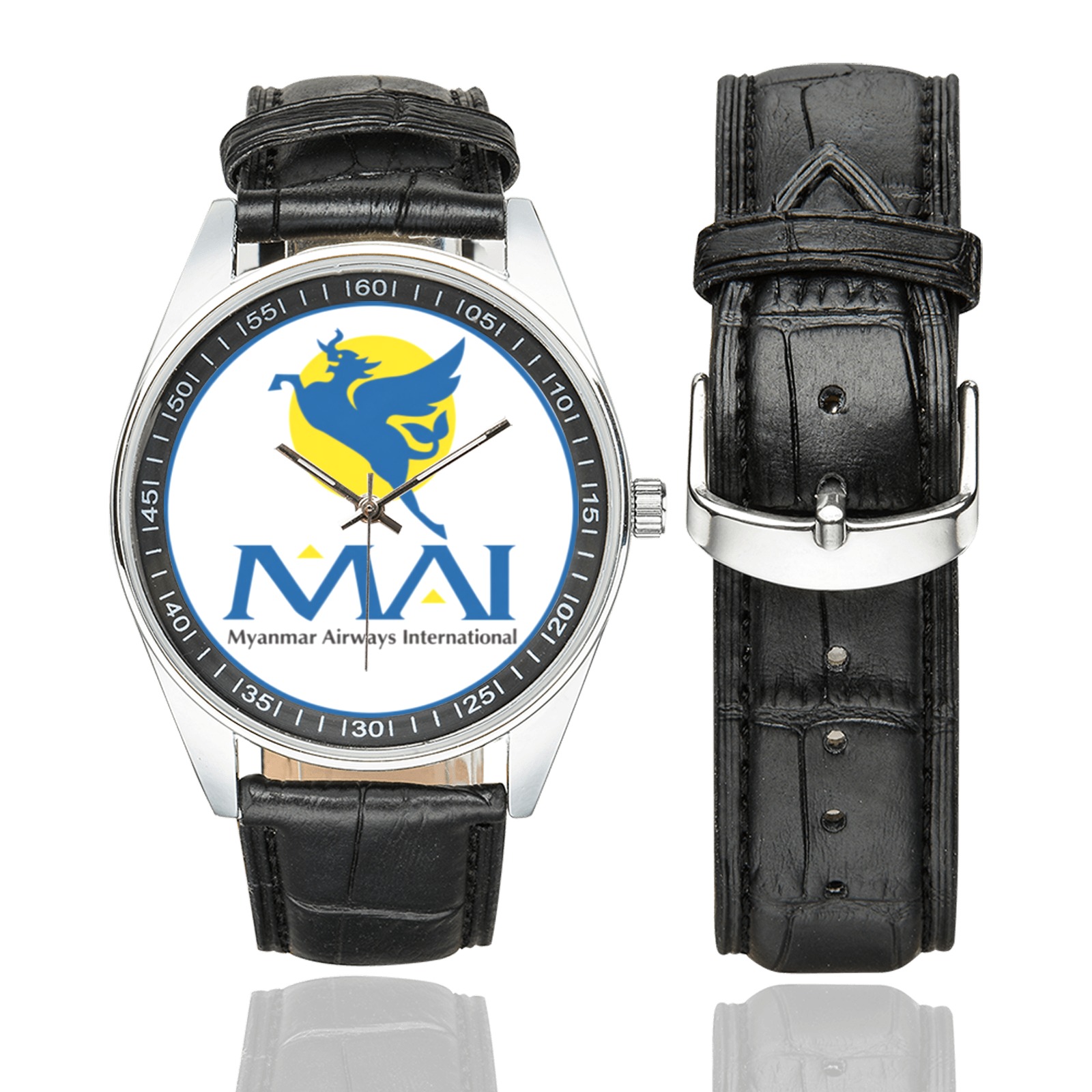 Myanmar airways international Men's Casual Leather Strap Watch.