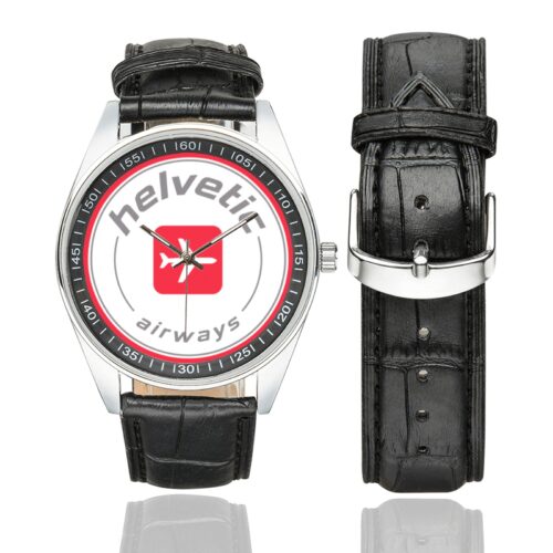 helvetic airways Men's Casual Leather Strap Watch.