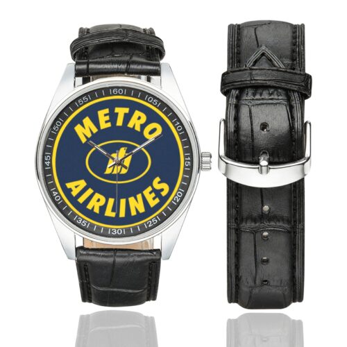 Metro airlines Men's Casual Leather Strap Watch.