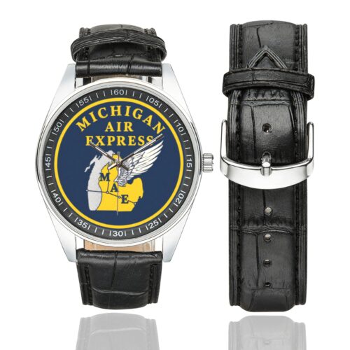 Michigan air express Men's Casual Leather Strap Watch.