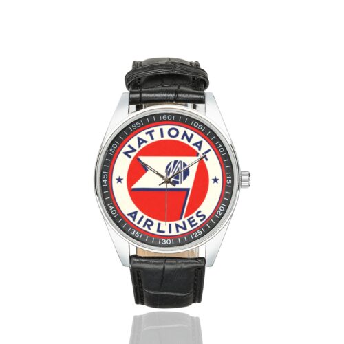 Alternative view of National airlines Men's Casual Leather Strap Watch.