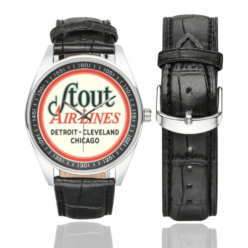 stout airlines Men's Casual Leather Strap Watch.