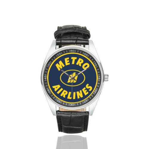 Alternative view of Metro airlines Men's Casual Leather Strap Watch.