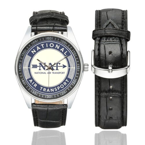 National air transport Men's Casual Leather Strap Watch.