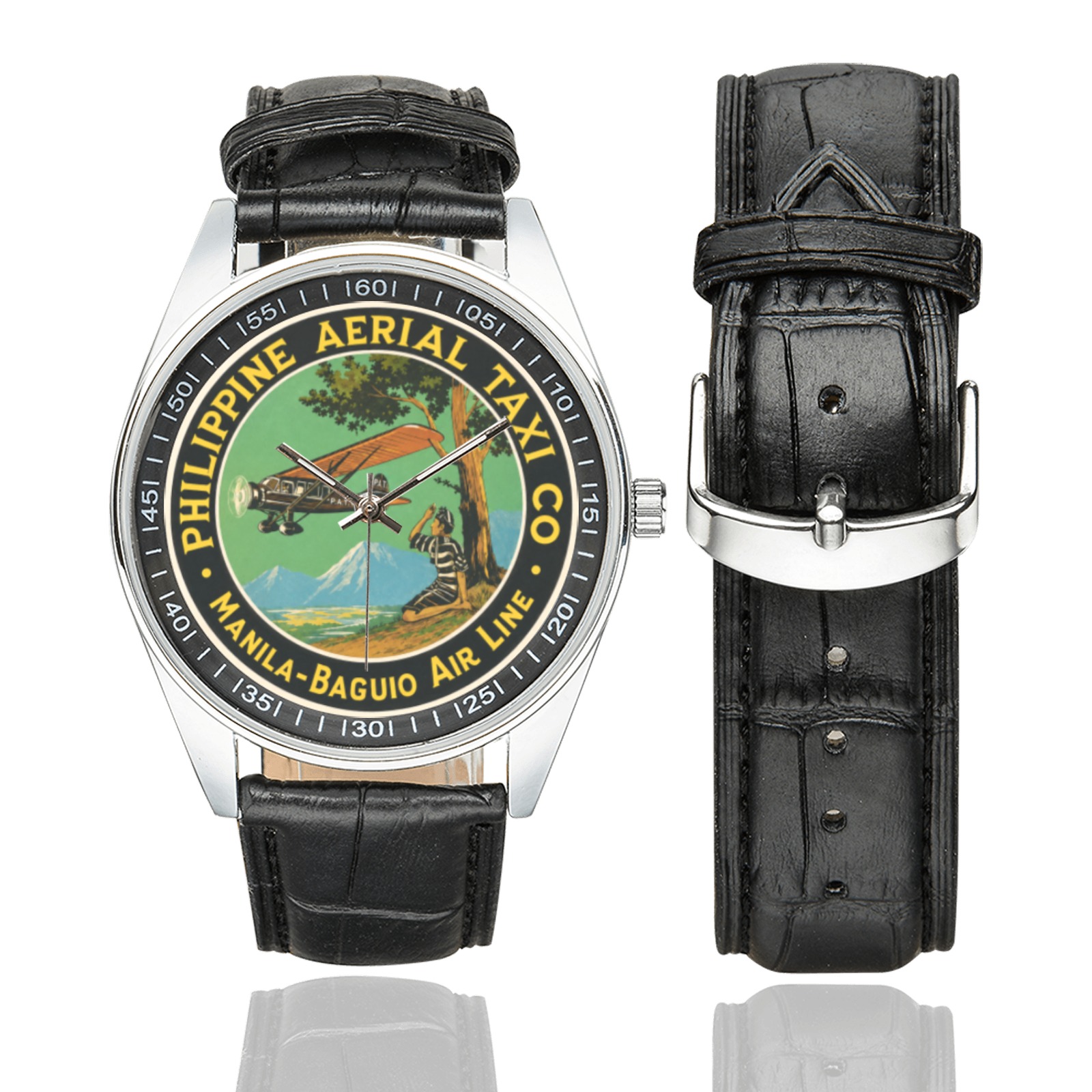 Philippine Aerial Taxi Men's Casual Leather Strap Watch. Philippine Aerial Taxi Men's Casual Leather Strap Watch.
