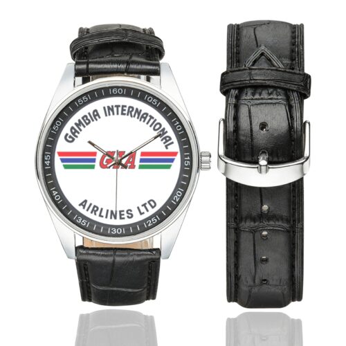 Gambia international airlines Men's Casual Leather Strap Watch.