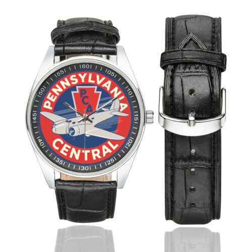 Pennsylvania central Men's Casual Leather Strap Watch.