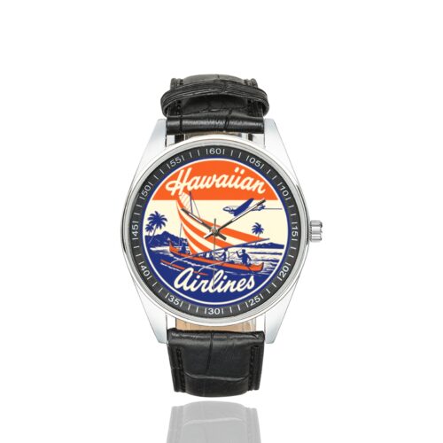 Alternative view of vintage hawaiian airlines Men's Casual Leather Strap Watch.