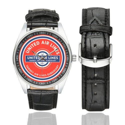 United  air lines Men's Casual Leather Strap Watch.
