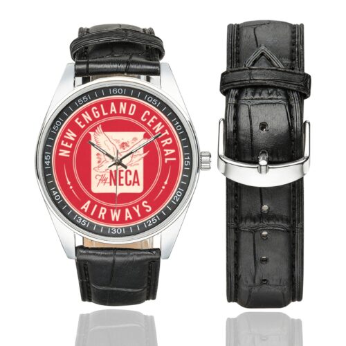 new england central airways Men's Casual Leather Strap Watch.