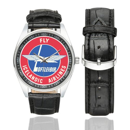 icelandic Men's Casual Leather Strap Watch.