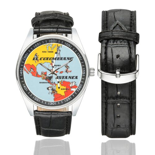 avianca 2 Men's Casual Leather Strap Watch.