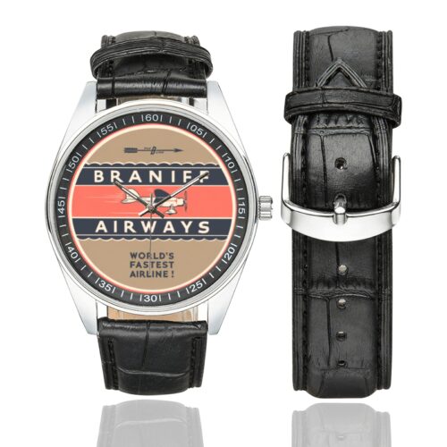 braniff airways vintage 02 Men's Casual Leather Strap Watch(Model 211)