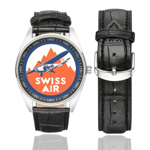swissair vintage 01 Men's Casual Leather Strap Watch.
