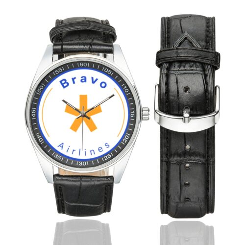 Bravo Airlines Men's Casual Leather Strap Watch.