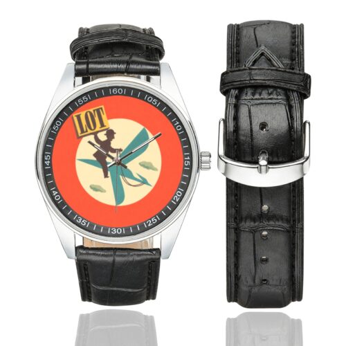 LOT polish airlines vintage 02 Men's Casual Leather Strap Watch.