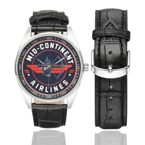 Mid continent airlines Men's Casual Leather Strap Watch.