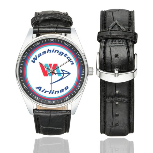 Washington airlines Men's Casual Leather Strap Watch.