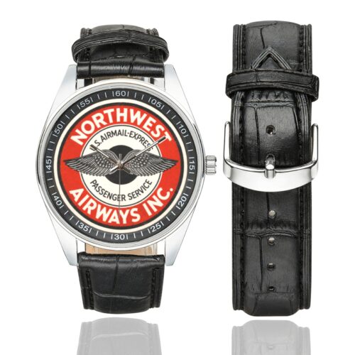 Northwest airways Men's Casual Leather Strap Watch.