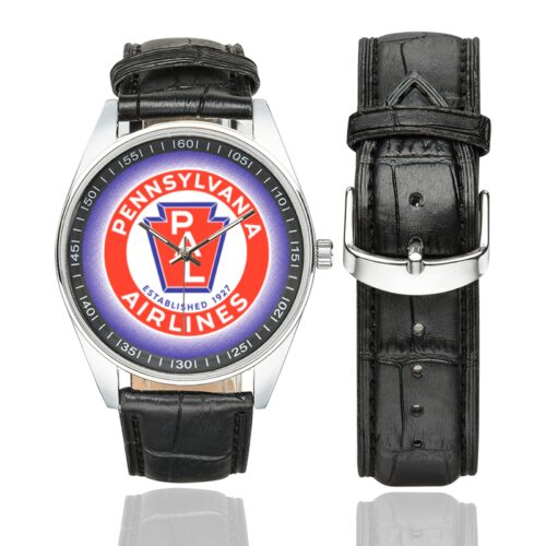pennsylvanian airlines Men's Casual Leather Strap Watch.