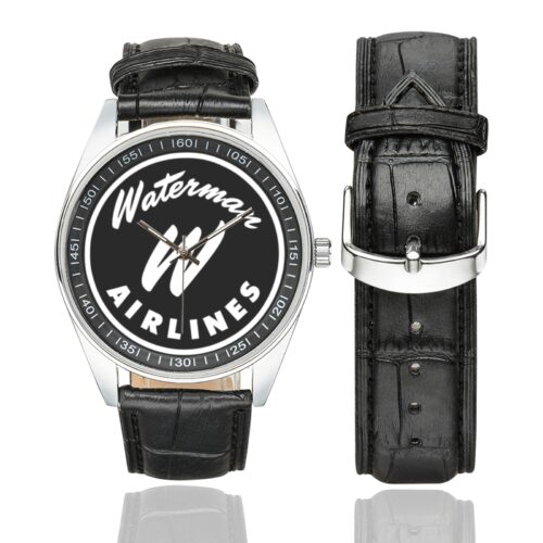 waterman airlines Men's Casual Leather Strap Watch.
