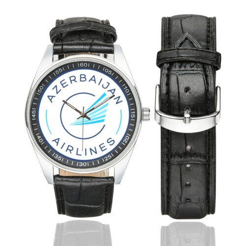 azerbaidjan airlines 01 Men's Casual Leather Strap Watch.