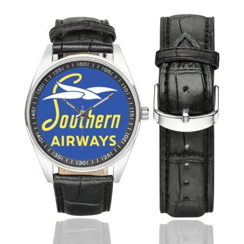 Southern airways Men's Casual Leather Strap Watch.