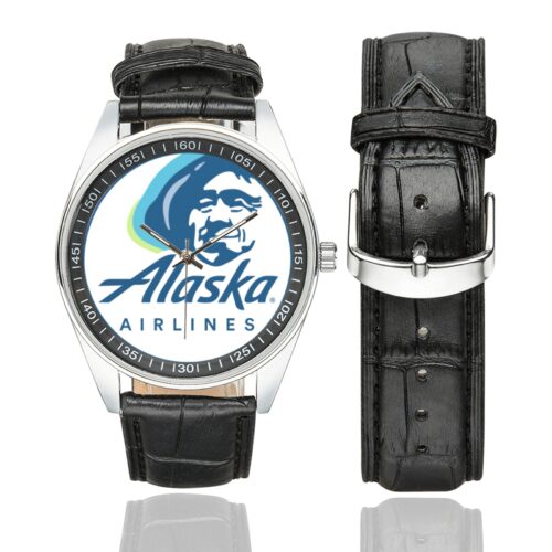 alaska airlines 02 Men's Casual Leather Strap Watch.