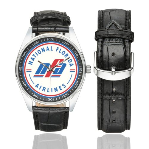 national florida airlines Men's Casual Leather Strap Watch.