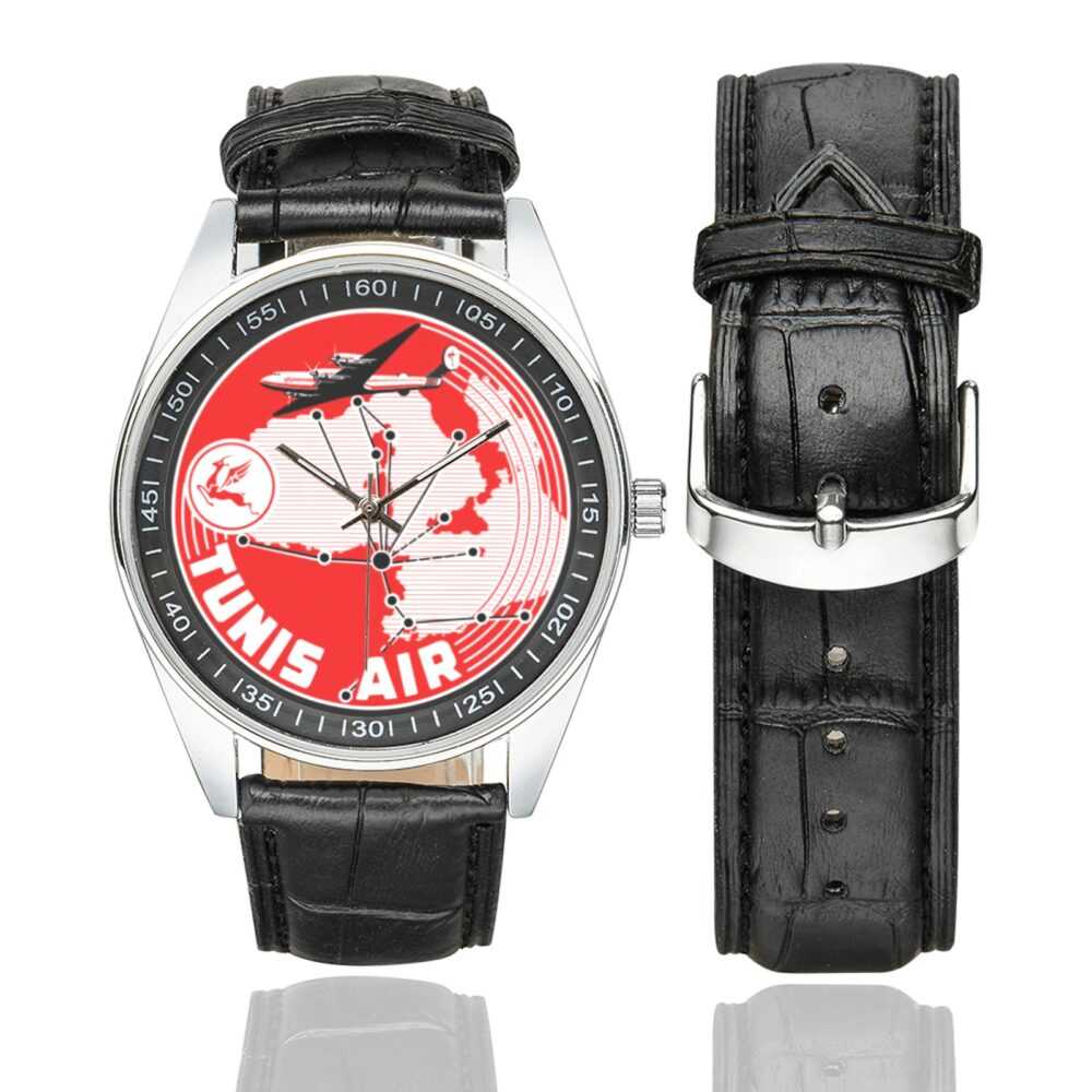 Tunis Air Men's Casual Leather Strap Watch.