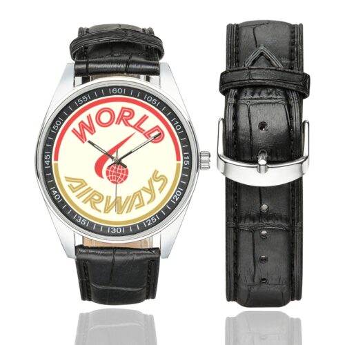 world airways Men's Casual Leather Strap Watch.
