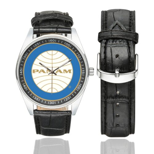 Pan Am vintage Men's Casual Leather Strap Watch.