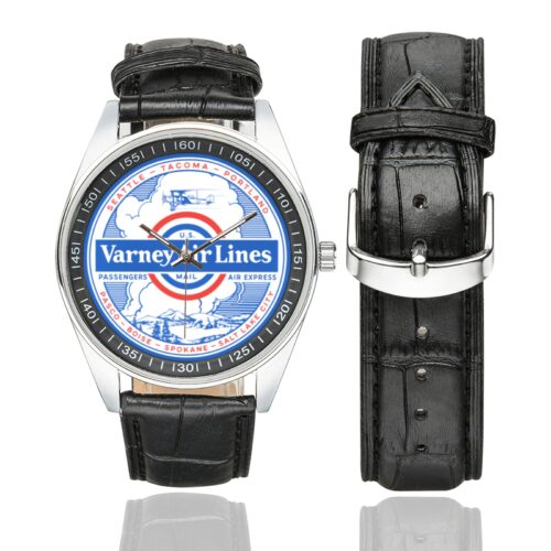 varney airlines Men's Casual Leather Strap Watch.