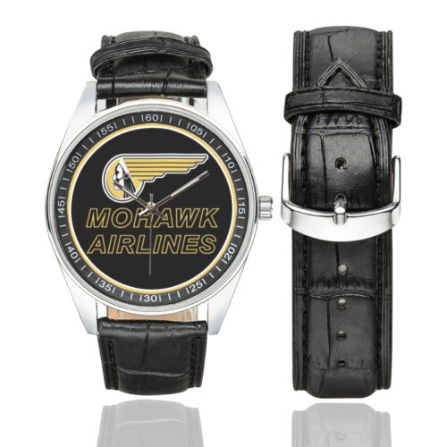 mohawk airlines 01 Men's Casual Leather Strap Watch.