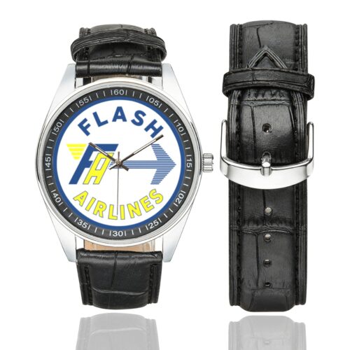 flash airlines Men's Casual Leather Strap Watch.