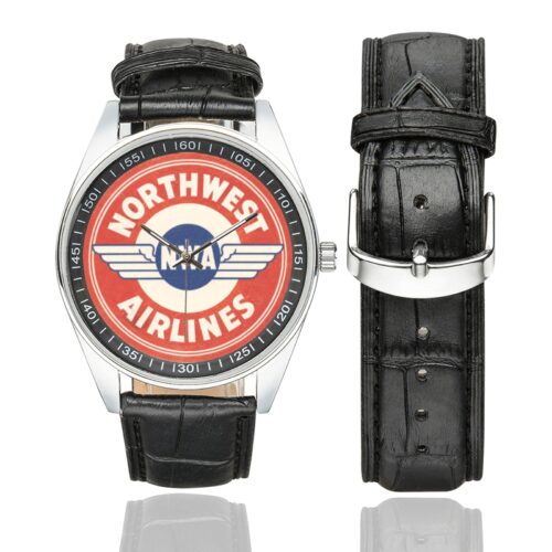 Northwest airlines Men's Casual Leather Strap Watch.