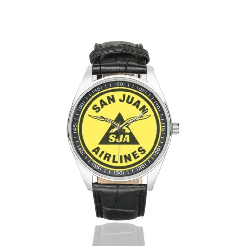 Alternative view of San Juan Airlines Men's Casual Leather Strap Watch.