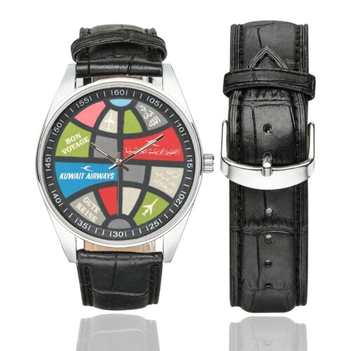 Kuwait airways Men's Casual Leather Strap Watch.