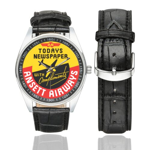 ansett airways Men's Casual Leather Strap Watch.