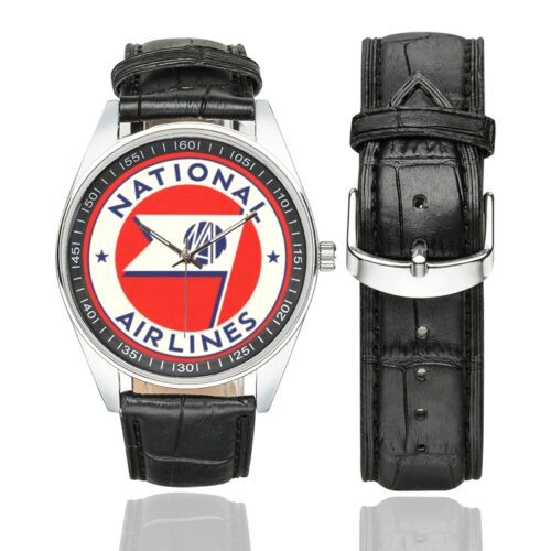National airlines Men's Casual Leather Strap Watch.