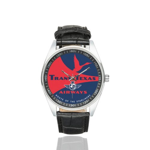 Alternative view of Trans texas red Men's Casual Leather Strap Watch.