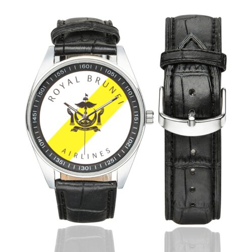 royal brunei Men's Casual Leather Strap Watch.
