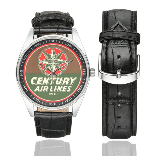 Century air lines Men's Casual Leather Strap Watch(Model 211)