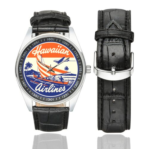vintage hawaiian airlines Men's Casual Leather Strap Watch.