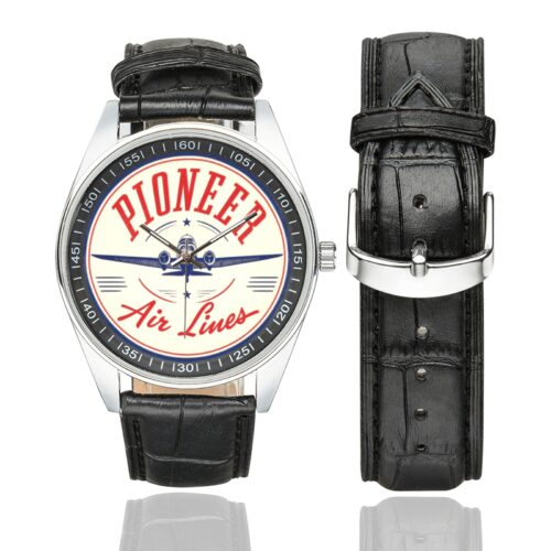 Pionneer airlines 2 Men's Casual Leather Strap Watch.