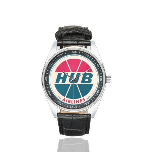 Alternative view of HUB Airlines Men's Casual Leather Strap Watch.