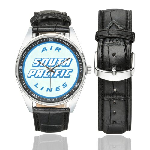 south pacific airlines Men's Casual Leather Strap Watch.