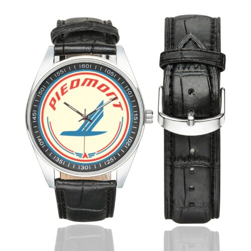 piemont airlines Men's Casual Leather Strap Watch.