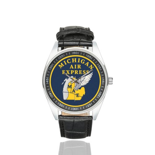 Alternative view of Michigan air express Men's Casual Leather Strap Watch.